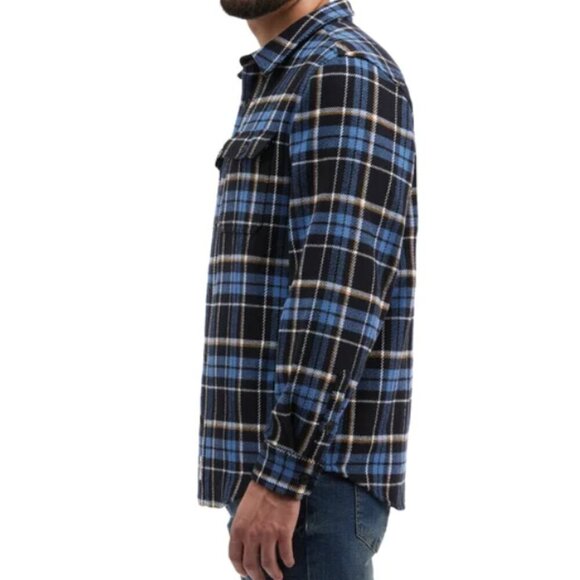 NWOT frank. by Frank And Oak Men's Flannel Shacket | Navy - Picture 2 of 10